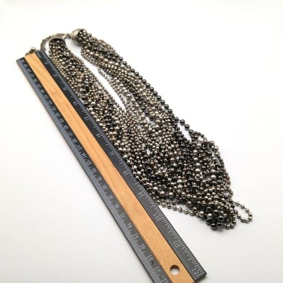 Chico's Silver Tone Metal Beaded Necklace, 12 Layered Strands, 23 Inches - Picture 5 of 9